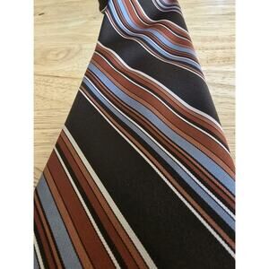 Vintage TERGAL Retro Mens Necktie Tie Polyester Blue Brown Oranges Striped EUC